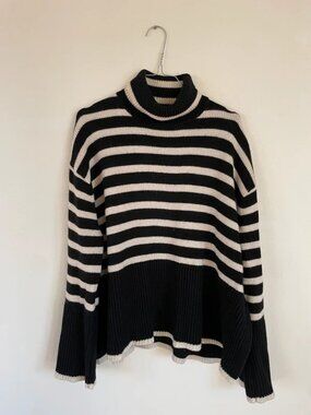 Toteme Striped Turtleneck Wool Knit Sweater Black White Women's Size XS